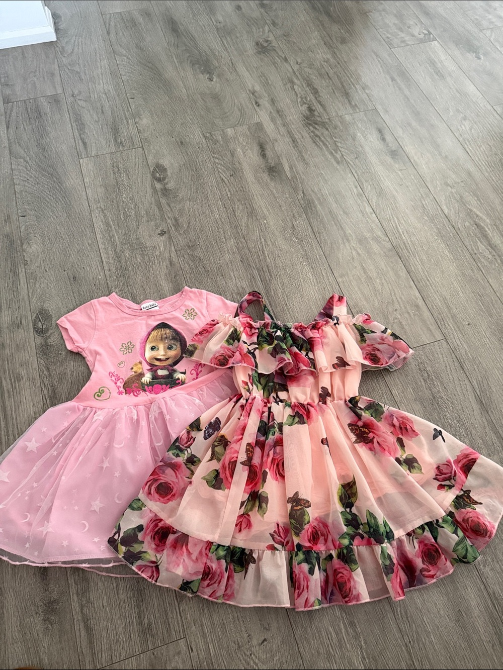 Girls Pink Floral Tiered Chiffon Dress (flowers dress new)